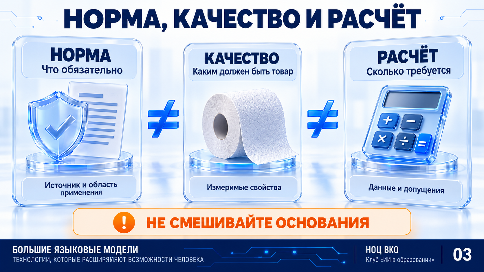 Различие нормы потребления, характеристик товара и расчёта потребности.